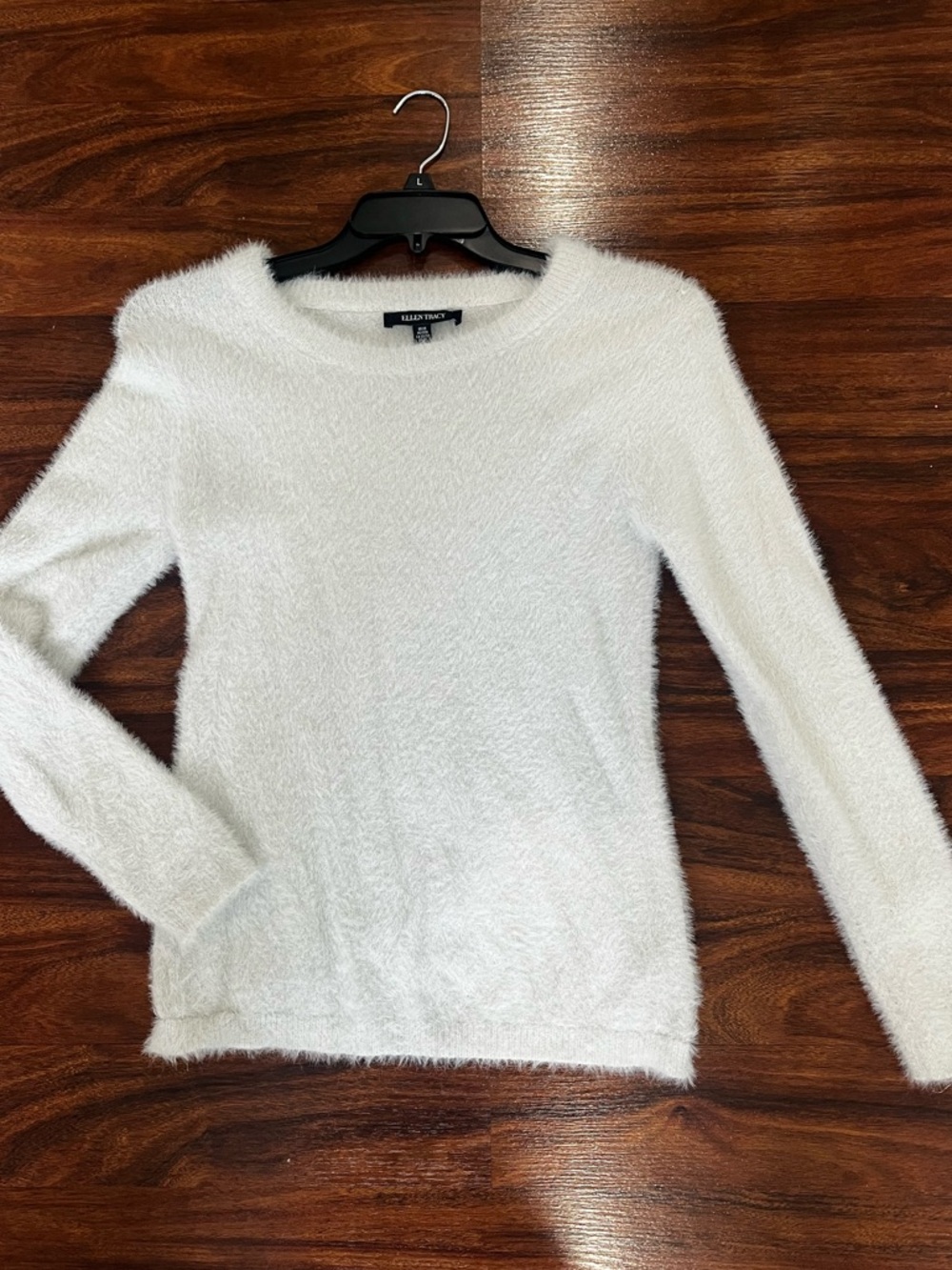 Ellen Tracy Soft White Fuzzy Crewneck Sweater